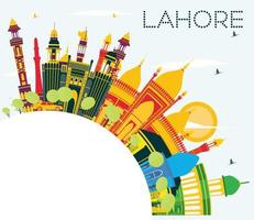 Lahore Skyline with Color Landmarks, Blue Sky and Copy Space. vector