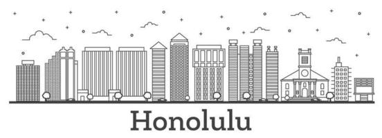 Outline Honolulu Hawaii City Skyline with Modern Buildings Isolated on White. vector