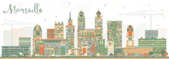 horizonte de la ciudad de marsella francia con edificios de color. vector