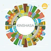 Kinshasa Skyline with Color Buildings, Blue Sky and Copy Space. vector