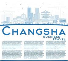 Outline Changsha China City Skyline with Blue Buildings and Copy Space. vector