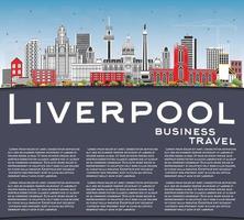 Liverpool Skyline with Color Buildings, Blue Sky and Copy Space. vector