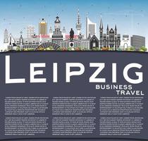 el horizonte de la ciudad de leipzig, alemania, con edificios grises, cielo azul y espacio para copiar. vector
