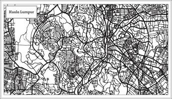 mapa de la ciudad de kuala lumpur malasia en color blanco y negro. vector