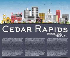 Cedar Rapids Iowa City Skyline with Color Buildings, Blue Sky and Copy Space. vector