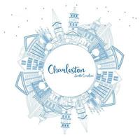 Outline Charleston South Carolina City Skyline with Blue Buildings and Copy Space. vector