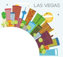 Las Vegas City Skyline with Color Buildings, Blue Sky and Copy Space. vector