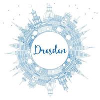 Outline Dresden Germany City Skyline with Blue Buildings and Copy Space. vector