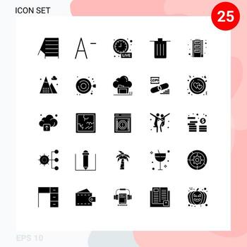 Pack of 25 Modern Solid Glyphs Signs and Symbols for Web Print Media such as storage memory live update hardware garbage Editable Vector Design Elements