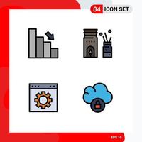 Set of 4 Vector Filledline Flat Colors on Grid for bar browser down burner interface Editable Vector Design Elements