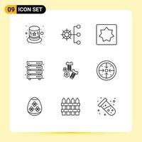 Set of 9 Modern UI Icons Symbols Signs for bolt storage baby server data Editable Vector Design Elements