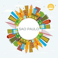 horizonte de la ciudad de sao paulo brasil con edificios de color, cielo azul y espacio de copia. vector