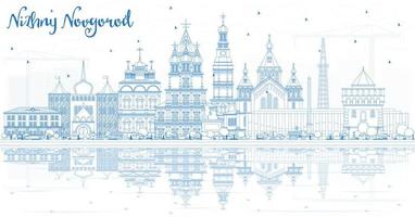 delinear el horizonte de la ciudad de nizhny novgorod rusia con edificios azules y reflejos. vector