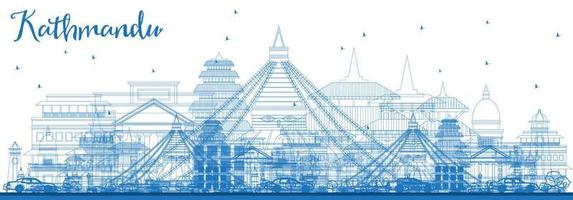 Outline Kathmandu Nepal Skyline with Blue Buildings. vector