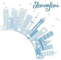 Outline Shanghai China City Skyline with Blue Buildings and Copy Space. vector