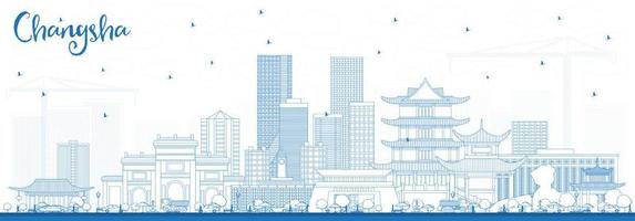 Outline Changsha China City Skyline with Blue Buildings. vector