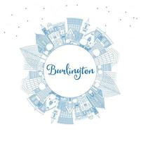 Outline Burlington Iowa City Skyline with Blue Buildings and Copy Space. vector