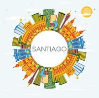 Santiago Chile Skyline with Color Buildings, Blue Sky and Copy Space. vector