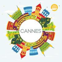 Cannes France City Skyline with Color Buildings, Blue Sky and Copy Space. vector