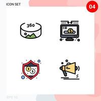 Mobile Interface Filledline Flat Color Set of 4 Pictograms of panorama advertising donation protection megaphone Editable Vector Design Elements