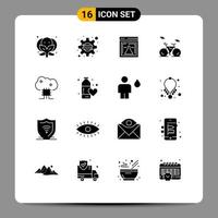 Universal Icon Symbols Group of 16 Modern Solid Glyphs of cloud server cloud database lab cloud based services transport Editable Vector Design Elements