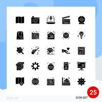 paquete de 25 signos y símbolos de glifos sólidos modernos para medios de impresión web, como dispositivos electrónicos, cámara portátil, solapa de película, elementos de diseño vectorial editables vector