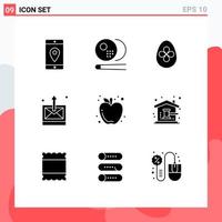 Pack of 9 Modern Solid Glyphs Signs and Symbols for Web Print Media such as apple sent sports mail egg Editable Vector Design Elements