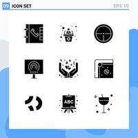 Mobile Interface Solid Glyph Set of 9 Pictograms of cover stream military signal office Editable Vector Design Elements