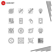 Stock Vector Icon Pack of 16 Line Signs and Symbols for database lightbulb highlighter light business Editable Vector Design Elements