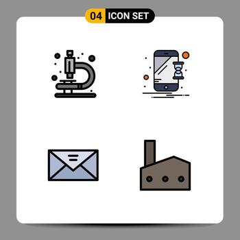 paquete de línea de vector editable de 4 colores planos de línea rellena simple de elementos de diseño de vector editables multimedia de notificación de dispositivo de correo de laboratorio