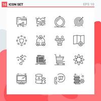 Pictogram Set of 16 Simple Outlines of protect focus decor goal target Editable Vector Design Elements