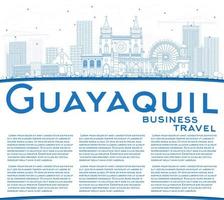 Outline Guayaquil Ecuador City Skyline with Blue Buildings and Copy Space. vector