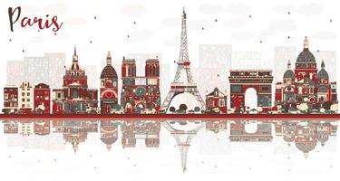 Paris France City Skyline with Color Landmarks. vector