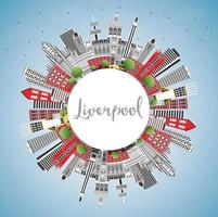 Liverpool England City Skyline with Color Buildings, Blue Sky and Copy Space. vector