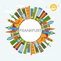 Frankfurt Germany City Skyline with Color Buildings, Blue Sky and Copy Space. vector