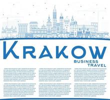 delinee el horizonte de la ciudad de Cracovia, Polonia, con edificios azules y copie el espacio. vector