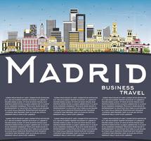 Madrid Spain City Skyline with Gray Buildings, Blue Sky and Copy Space. vector