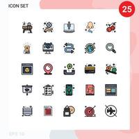paquete de 25 modernos signos y símbolos de colores planos de línea rellena para medios de impresión web, como elementos de diseño de vectores editables en frío para la salud de la computadora de la nariz de verano