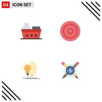 Editable Vector Line Pack of 4 Simple Flat Icons of boat mind vehicles equipment programming Editable Vector Design Elements