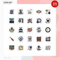 Mobile Interface Filled line Flat Color Set of 25 Pictograms of cursor chat sun sticker label Editable Vector Design Elements