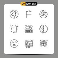 User Interface Pack of 9 Basic Outlines of mouse accessories celebration support conversation Editable Vector Design Elements