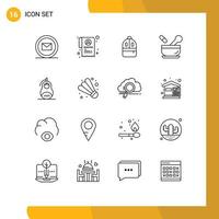 Universal Icon Symbols Group of 16 Modern Outlines of matrioshka fraud backbag soup medical Editable Vector Design Elements