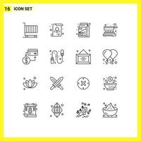 Group of 16 Modern Outlines Set for card fry fruit pan cook Editable Vector Design Elements