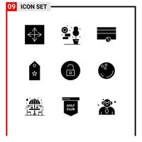 9 User Interface Solid Glyph Pack of modern Signs and Symbols of media tag finance star one Editable Vector Design Elements