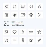 20 Basic Ui Elements Line icon Pack like media bookmark right remove less vector