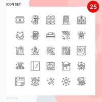 conjunto moderno de pictogramas de 25 líneas de educación de libros de inversión señalización húmeda elementos de diseño de vectores editables