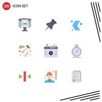 Flat Color Pack of 9 Universal Symbols of done web left video dropper Editable Vector Design Elements