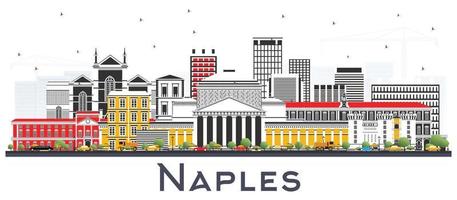 Naples Italy City Skyline with Color Buildings Isolated on White. vector