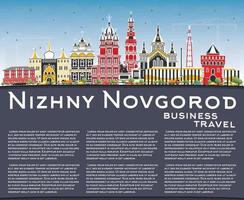 horizonte de la ciudad de nizhny novgorod rusia con edificios de color, cielo azul y espacio de copia. vector