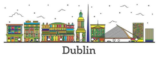 Outline Dublin Ireland City Skyline with Color Buildings Isolated on White. vector